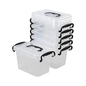 yesdate set of 6 plastic storage box, small storage latch bin/container with lids, clear, 1.5 l, f
