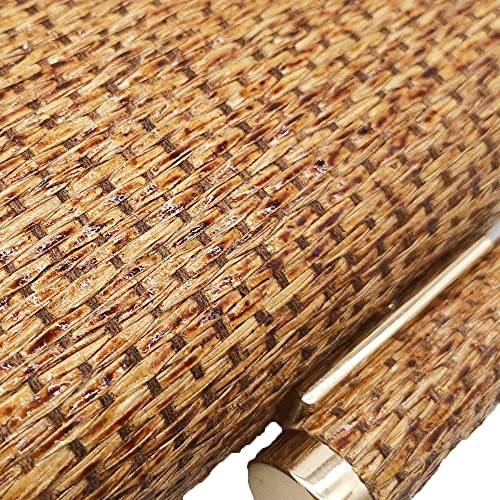 Boutique De FGG Casual Straw Clutch Purses for Women Chain Shoulder & Crossbody Bag Metal Evening Clutches (Small,Coffee)