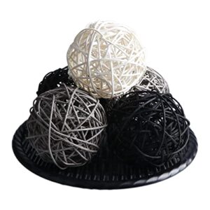 STMK 9 Pcs 3 Inch Wicker Balls Decorations, Rattan Balls Decorative for Home Decor DIY Vase Bowl Filler Ornament Baby Room Nursery Décor Wedding Table Decoration (Black, Grey, White)