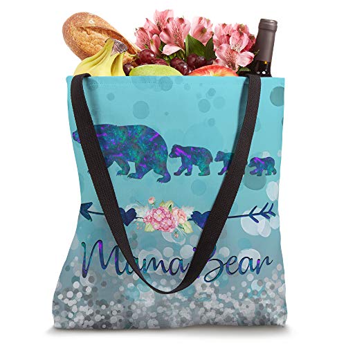 Teal Blue Purple Floral Mama Bear Three Cubs Light Blue Tote Bag