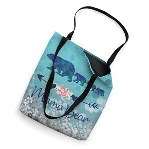 Teal Blue Purple Floral Mama Bear Three Cubs Light Blue Tote Bag