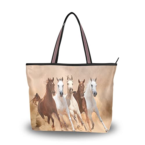 Womens Tote Bag Horse Handbags with Zipper Pockets Lady Daily Use Bags