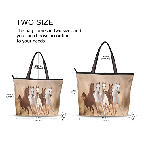 Womens Tote Bag Horse Handbags with Zipper Pockets Lady Daily Use Bags