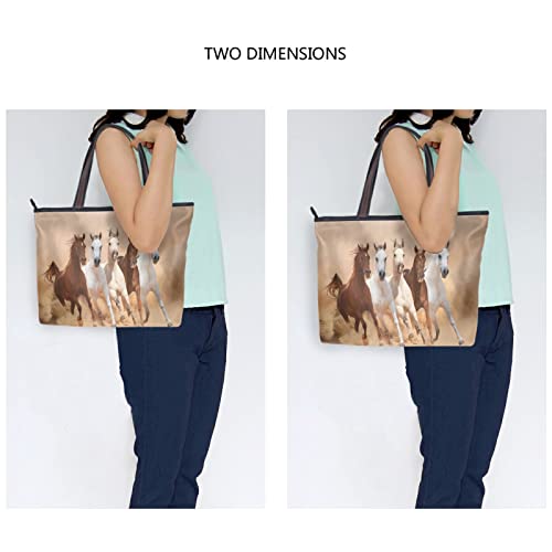 Womens Tote Bag Horse Handbags with Zipper Pockets Lady Daily Use Bags