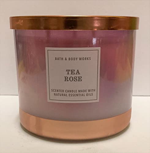 Bath and Body Works, White Barn 3-Wick Candle w/Essential Oils - 14.5 oz - 2021 Fresh Spring Scents! (Tea Rose)