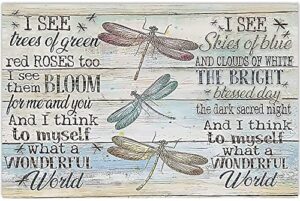 vintage rustic wall decor tin sign colorful dragonfly i see trees of green red roses too wall art metal poster living room garden bedroom office hotel cafe bar wall art decor 8x12inch