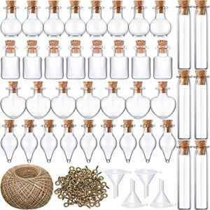 geiserailie 50 pieces small mini glass jars bottle with cork stopper tiny wishing bottles with eye screws funnel and rope small cork clear glass bottle for diy crafts bead container (mixed style)