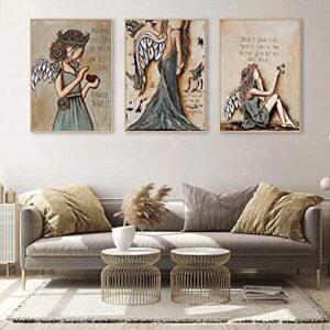 dthlay vintage angel wing canvas wall art girl posters for bedroom decor painting nordic wings poster prints living room home 16x24inchx3 no frame, unframed