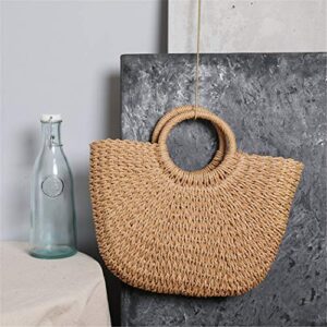 Straw Bag Womens Handbag Handwoven Large Straw Beach Tote Bag Hobo Summer Beach bag Straw Purse (Handbag-Khaki)