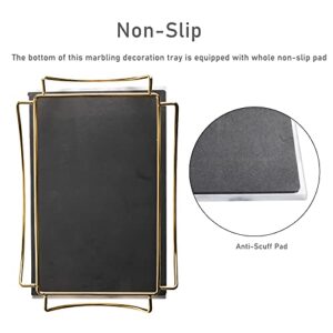 HighFree Marble Stone Decorative Tray, Perfume Tray with Copper-Color Metal Handles, Handmade Real Marble Tray Catchall Tray Trinket Tray for Counter, Vanity, Dresser & Nightstand (White)