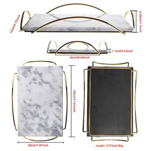 HighFree Marble Stone Decorative Tray, Perfume Tray with Copper-Color Metal Handles, Handmade Real Marble Tray Catchall Tray Trinket Tray for Counter, Vanity, Dresser & Nightstand (White)