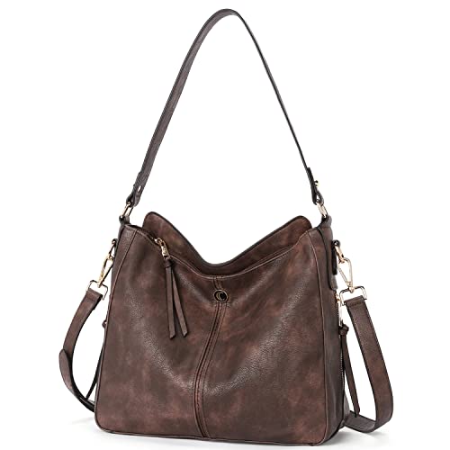 CLUCI Purses and Handbags for Women Leather Hobo Tote Fashion Ladies Crossbody Large Bucket Shoulder Bag Vintage Two Toned Coffee