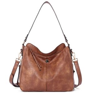 CLUCI Purses and Handbags for Women Hobo Tote Fashion Ladies Crossbody Large Bucket Shoulder Bag Vintage tan purses leather Two Toned Brown