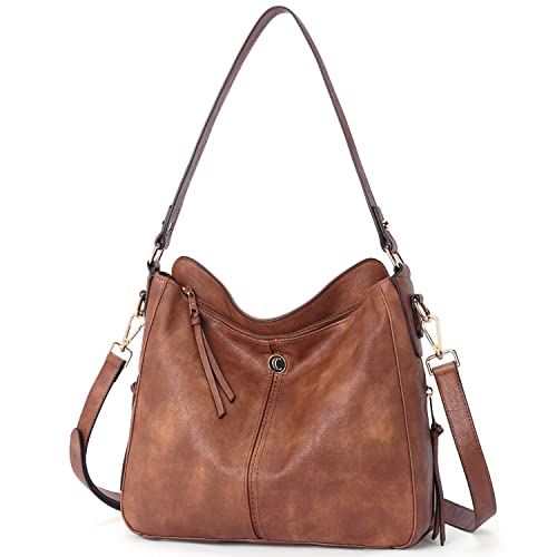 CLUCI Purses and Handbags for Women Hobo Tote Fashion Ladies Crossbody Large Bucket Shoulder Bag Vintage tan purses leather Two Toned Brown