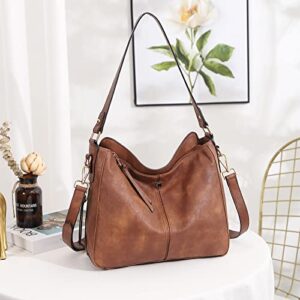 CLUCI Purses and Handbags for Women Hobo Tote Fashion Ladies Crossbody Large Bucket Shoulder Bag Vintage tan purses leather Two Toned Brown