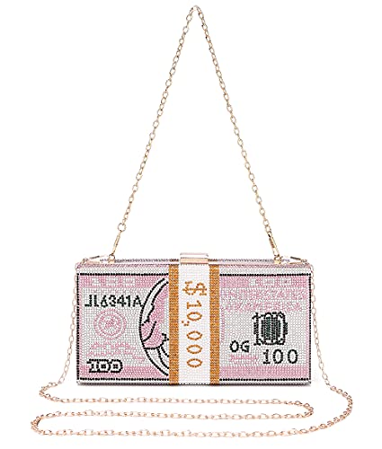 Covelin Dollar Clutch Purse for Women from, Rhinestone Evening Handbag Money Bag Pink