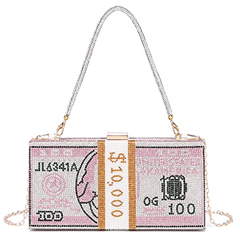 Covelin Dollar Clutch Purse for Women from, Rhinestone Evening Handbag Money Bag Pink