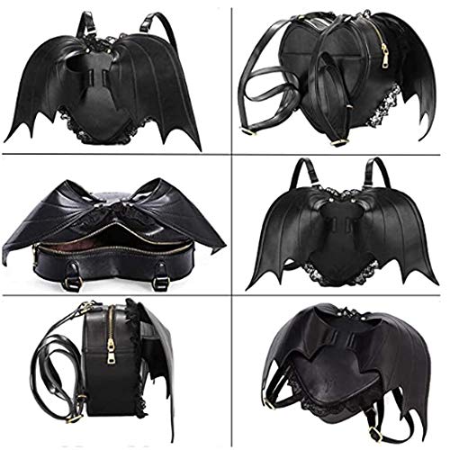 RainboSee Women Girl Punk Backpack Novelty Bat Wing Daypack Purse Gothic Lace Shoulder Heart Lolita Bag Black