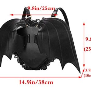 RainboSee Women Girl Punk Backpack Novelty Bat Wing Daypack Purse Gothic Lace Shoulder Heart Lolita Bag Black