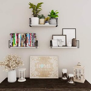 Wallniture Avila White Floating Shelves for Wall Storage, Wood Bathroom Shelves Wall Bookshelves Living Room Bedroom Kitchen Organization Set of 3