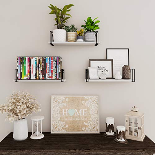 Wallniture Avila White Floating Shelves for Wall Storage, Wood Bathroom Shelves Wall Bookshelves Living Room Bedroom Kitchen Organization Set of 3