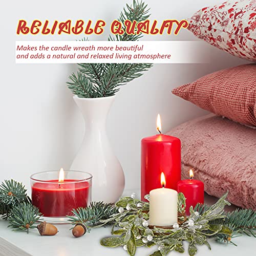 5 Pieces Pillar Candle Rings Wreaths Artificial Mistletoe Wreaths with Pearl Accents Country Primitive Candle Lambs Ear Wreath for Wedding Table Party Home Decor, 3.1 Inch Inner Diameter