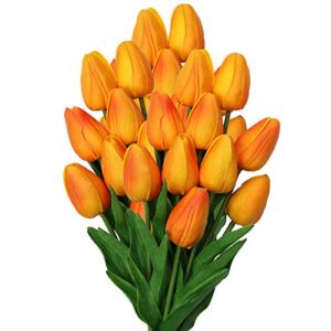 10 Pcs Orange Tulips Artificial Flowers Real Touch Fake Tulips Fake Flowers for Decoration 13.5" Faux Tulips Faux Flowers Bulk Artificial Tulips Flowers for Vase Centerpieces Home Wedding Bouquet