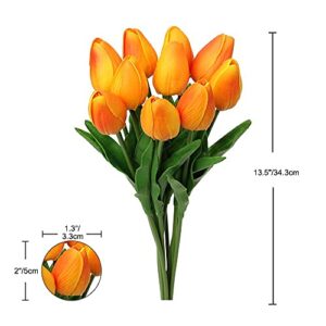 10 Pcs Orange Tulips Artificial Flowers Real Touch Fake Tulips Fake Flowers for Decoration 13.5" Faux Tulips Faux Flowers Bulk Artificial Tulips Flowers for Vase Centerpieces Home Wedding Bouquet