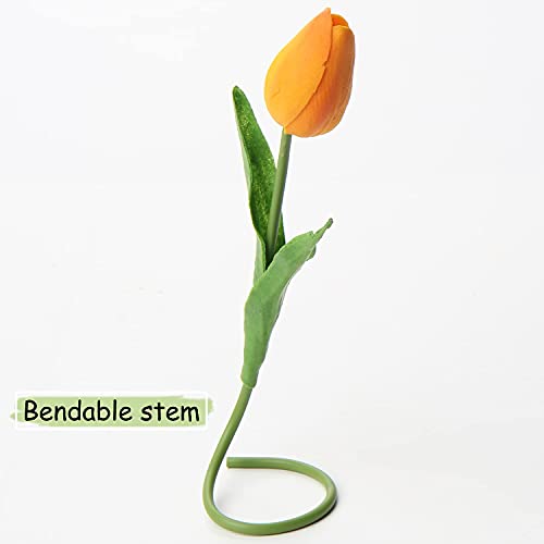 10 Pcs Orange Tulips Artificial Flowers Real Touch Fake Tulips Fake Flowers for Decoration 13.5" Faux Tulips Faux Flowers Bulk Artificial Tulips Flowers for Vase Centerpieces Home Wedding Bouquet