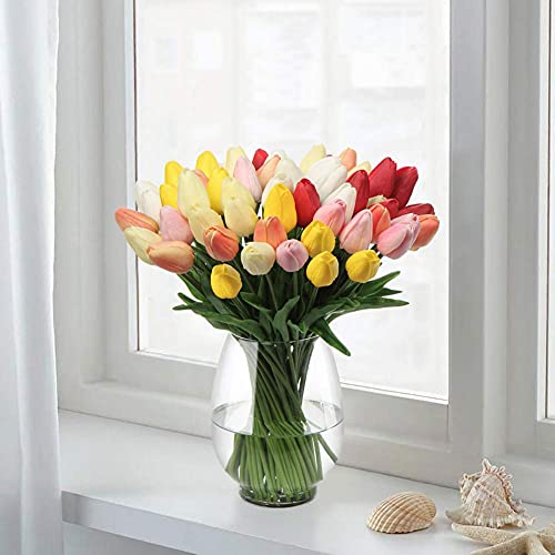 10 Pcs Orange Tulips Artificial Flowers Real Touch Fake Tulips Fake Flowers for Decoration 13.5" Faux Tulips Faux Flowers Bulk Artificial Tulips Flowers for Vase Centerpieces Home Wedding Bouquet