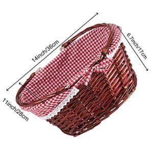 ZEONHEI Brown Oval Wicker Woven Basket, Attractive Willow Woven Gift Basket, Cheap Fruit Picnic Easter Candy Wedding Party Decoration Serving Basket with Folding Handles Elegant Linen Cloth Lining