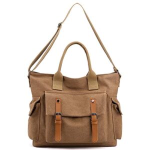 women’s vintage canvas shoulder tote purse satchel large crossbody school bag top handle handbag (brown)