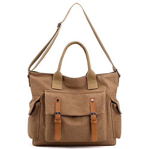 Women's Vintage Canvas Shoulder Tote Purse Satchel Large Crossbody School Bag Top Handle Handbag (Brown)