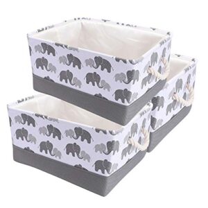 uxcell storage basket bin set 3 pack, fabric storage basket foldable bins with elephant pattern, collapsible organizer with drawstring cover for home bedroom office closet