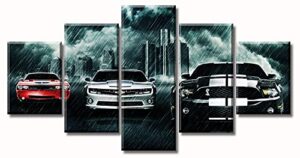 black and white paintings car art wall decor modern picture prints on canvas for men office bedroom living room stretched framed ready to hang 60″ w×32″ h 5 pieces