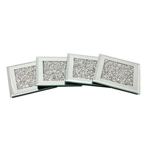 GIMORRTO Glass Mirrored Coaster 4 PC, Crushed Diamond Square Cup Mat 4" Decor on Tabletop for Bar Tools Dining Table