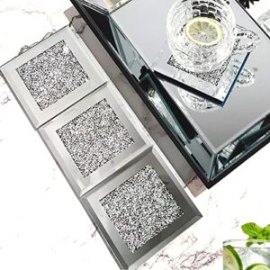 GIMORRTO Glass Mirrored Coaster 4 PC, Crushed Diamond Square Cup Mat 4" Decor on Tabletop for Bar Tools Dining Table