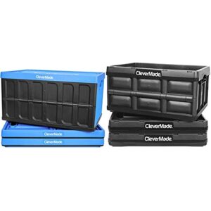 clevermade – 8034119-21843pk 62l collapsible storage bins with lids, 3 pack, neptune blue & 32l collapsible storage bins – durable plastic folding utility crates, black, 3 pack