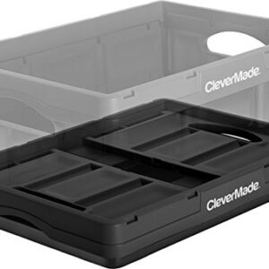 CleverMade - 8034119-21843PK 62L Collapsible Storage Bins with Lids, 3 Pack, Neptune Blue & 32L Collapsible Storage Bins - Durable Plastic Folding Utility Crates, Black, 3 Pack