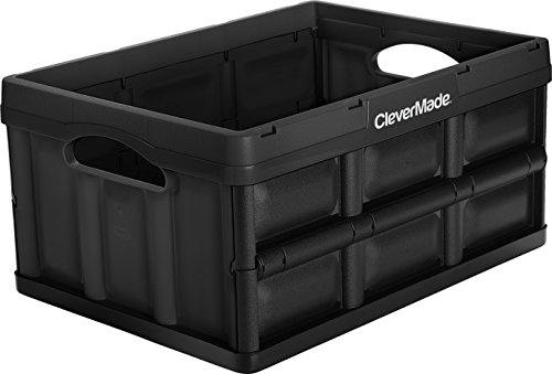 CleverMade - 8034119-21843PK 62L Collapsible Storage Bins with Lids, 3 Pack, Neptune Blue & 32L Collapsible Storage Bins - Durable Plastic Folding Utility Crates, Black, 3 Pack