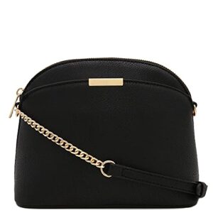 fashionpuzzle faux leather solid small dome crossbody bag with chain strap (black)