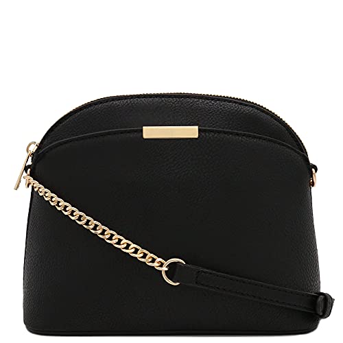 FashionPuzzle Faux Leather Solid Small Dome Crossbody bag with Chain Strap (Black)