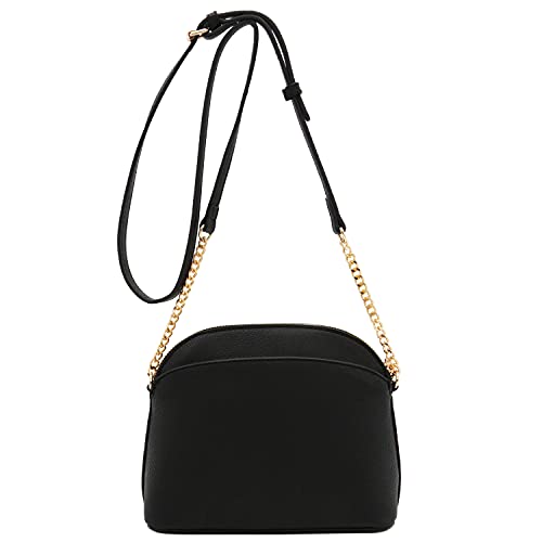 FashionPuzzle Faux Leather Solid Small Dome Crossbody bag with Chain Strap (Black)