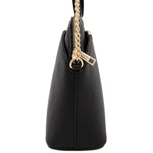 FashionPuzzle Faux Leather Solid Small Dome Crossbody bag with Chain Strap (Black)