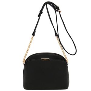 FashionPuzzle Faux Leather Solid Small Dome Crossbody bag with Chain Strap (Black)