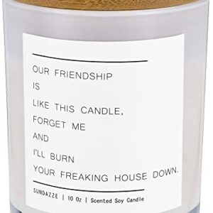 SUNDAZZE Our Friendship is Like This Large Scented Candle – 25oz, Natural Soy, Vanilla Fragrance – Funny Best Friend Candle, Novelty Gifts for Women – Eco-Friendly, 70-Hour Burn Time . Vanilla