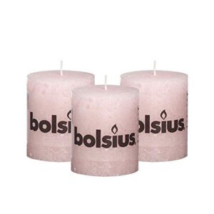 bolsius rustic soft pink unscented pillar candles – 2.75″ x 3.25″ decoration candles set of 3 – clean burning dripless dinner candles for wedding & home décor party restaurant spa- approx. (80x68m)