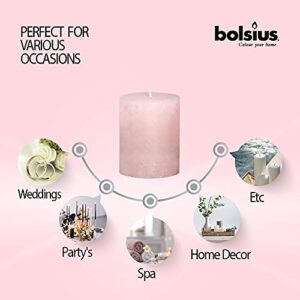 BOLSIUS Rustic Soft Pink Unscented Pillar Candles - 2.75" X 3.25" Decoration Candles Set of 3 - Clean Burning Dripless Dinner Candles for Wedding & Home Décor Party Restaurant Spa- Approx. (80x68m)