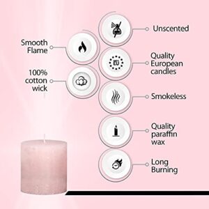 BOLSIUS Rustic Soft Pink Unscented Pillar Candles - 2.75" X 3.25" Decoration Candles Set of 3 - Clean Burning Dripless Dinner Candles for Wedding & Home Décor Party Restaurant Spa- Approx. (80x68m)