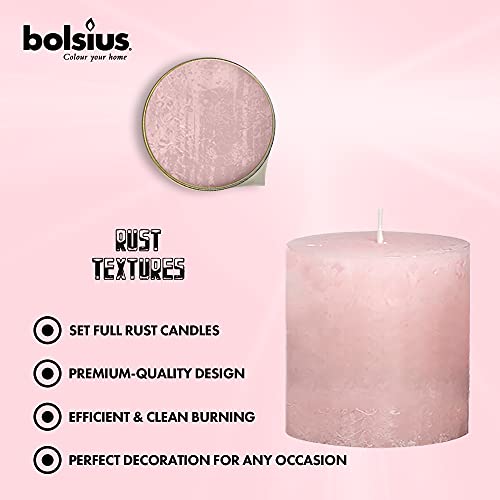 BOLSIUS Rustic Soft Pink Unscented Pillar Candles - 2.75" X 3.25" Decoration Candles Set of 3 - Clean Burning Dripless Dinner Candles for Wedding & Home Décor Party Restaurant Spa- Approx. (80x68m)